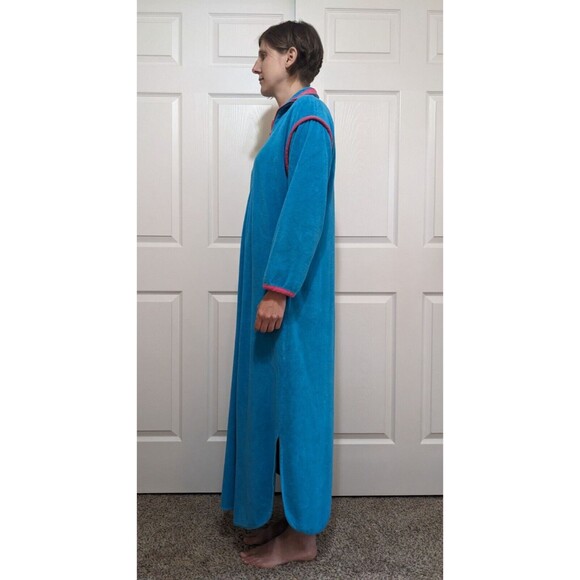 Vintage 80's David Brown for Saks Fifth Avenue Blue Velour Nightgown Maxi Size M - Picture 12 of 16